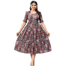 wear wish Women’s Cotton Floral Printed Maternity & Nursing Midi Dress | Feeding Zip Dress for Mothers | Comfortable Fit & Flare Pregnancy Wear-picture-42