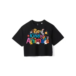 Wear Your Mind Girls Lion King Printed Pure Cotton Applique Boxy T-shirt-picture-15