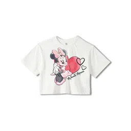 Wear Your Mind Girls Minnie Mouse Printed Pure Cotton Applique Boxy T-shirt-picture-58