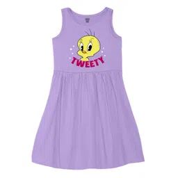 Wear Your Mind Girls Round Neck Tweety Printed Pure Cotton A-Line Dress-picture-27