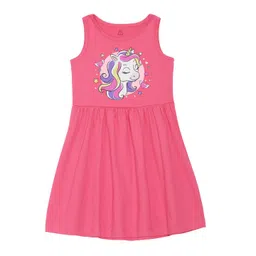 Wear Your Mind Girls Unicorn Printed Fit and Flare Cotton Dress-picture-33