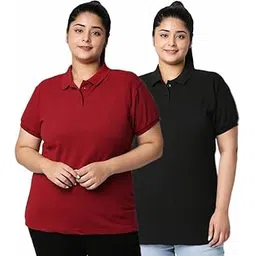 wear your opinion Women Plus Size Solid Polo Neck T-Shirt (Pack of 2)-picture-49