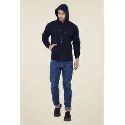 Weardo Navy Solid Hooded Sweatshirt image 1