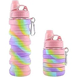 Wearonics Rainbow Collapsible Folding Water Bottles for Kids, Students, Adults, Reusable BPA Free Silicone Foldable Sports Water Bottles for Travel Camping Hiking, Pink, 1 Liters-picture-29