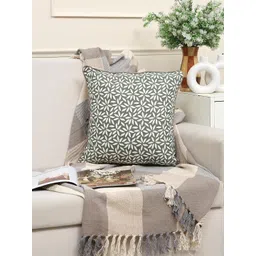 Weave Abode Leafy Printed Olive Green & White Floral Square Cushion Covers-picture-14