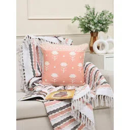Weave Abode Peach-Coloured & White Floral Square Cushion Covers-picture-11