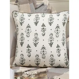 Weave Abode White & Olive Green Floral Printed Square Cotton Cushion Covers-picture-20