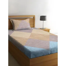 WEAVE AND DECOR Beige & Blue Printed Pure Cotton 300 TC Single Bedsheet Set 2.28 x 1.52 m-picture-35