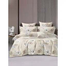 WEAVE AND DECOR Beige & White Floral 300 TC Queen Bedsheet with 2 Pillow Covers-picture-25
