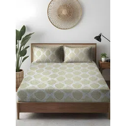 WEAVE AND DECOR Beige Pure Cotton 300 TC Double Queen Fitted Bedsheet Set 1.82mx1.82m-picture-10