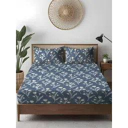 WEAVE AND DECOR Blue & White Printed Pure Cotton 300 TC King Bedsheet Set 1.83 m x 1.98 m-picture-30