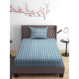 WEAVE AND DECOR Blue Leaf Pure Cotton Feel 300 TC Fitted Single Bedsheet Set-1.98mx91.44cm-picture-23