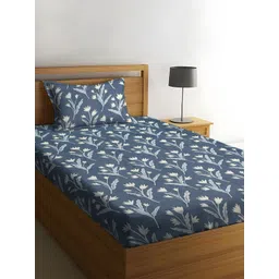 WEAVE AND DECOR Blue Printed Pure Cotton 300 TC Single Bedsheet Set 1.98 m x 91 44 cm-picture-19