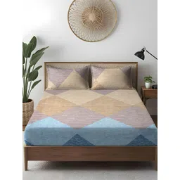 WEAVE AND DECOR Blue Printed Pure Cotton 300 TC Super King Bedsheet Set 1.98 x 1.98 m-picture-17