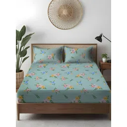 WEAVE AND DECOR Blue Printed Pure Cotton 300 TC Super King Bedsheet Set 1.98 x 1.98m-picture-16
