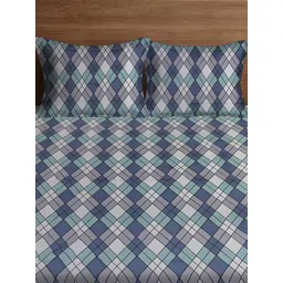 WEAVE AND DECOR Blue Pure Cotton 300 TC Double Queen Fitted Bedsheet Set 2.28mx2.28m image 5