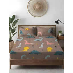 WEAVE AND DECOR Brown Cartoon Characters 300 TC King Bedsheet with 2 Pillow Covers-picture-50