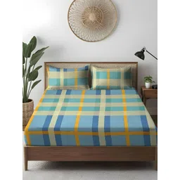 WEAVE AND DECOR Green & Yellow Checked Pure Cotton 300 TC Double Bedsheet Set 2.28 x 2.28m-picture-33
