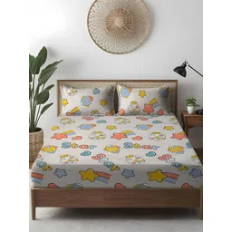 WEAVE AND DECOR Grey Conversational 300 TC Bedsheet with 2 Pillow Covers-picture-45