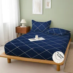 weave & decor Microfiber Queen Fitted (Elastic) 300 TC Geometric Bedsheet-picture-16