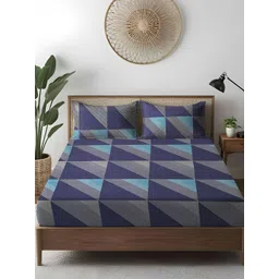 WEAVE AND DECOR Navy Blue Printed 300TC Cotton Double Queen Bedsheet Set 1.82 m x 1.82 m-picture-19