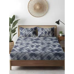 WEAVE AND DECOR Navy Blue Printed Pure Cotton 300 TC Queen Bedsheet Set 2.28 x 2.28 m-picture-37