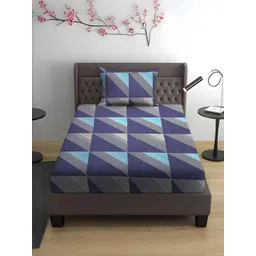 WEAVE AND DECOR Navy Blue Printed Pure Cotton 300 TC Single Bedsheet Set 2.28 x 1.52 m-picture-38