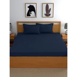 WEAVE AND DECOR Navy Blue Striped 300 TC Bedsheet with 2 Pillow Covers-picture-29