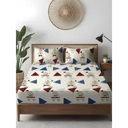 WEAVE AND DECOR Off White Cartoon Characters 300 TC Bedsheet with 2 Pillow Covers-picture-25