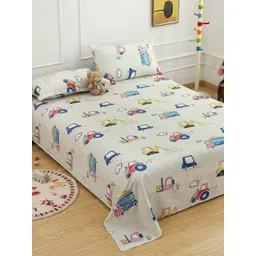 WEAVE AND DECOR Off White Conversational 300 TC Single Bedsheet with 2 Pillow Covers-picture-32