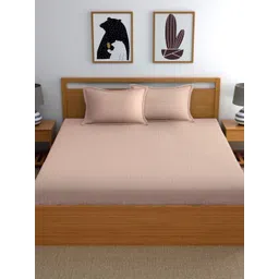 WEAVE AND DECOR Peach-Coloured Striped 300 TC Bedsheet with 2 Pillow Covers-picture-33
