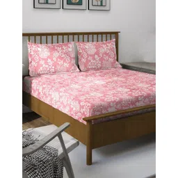 WEAVE AND DECOR Pink & White Floral 300 TC King Bedsheet with 2 Pillow Covers-picture-42