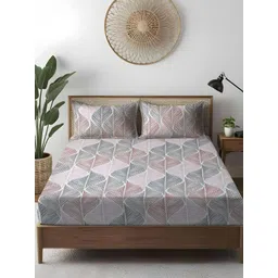 WEAVE AND DECOR White Abstract Pure Cotton Feel 300TC Double Queen Bedsheet Set-2.28mx2.2m-picture-38