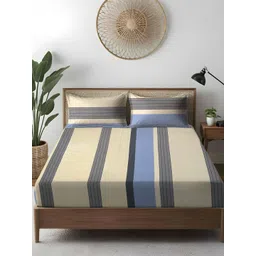 WEAVE AND DECOR White & Blue Striped Pure Cotton 300 TC Queen Bedsheet Set 1.82 x 1.82 m-picture-39