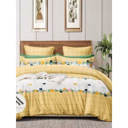 WEAVE AND DECOR White & Yellow Printed Pure Cotton 300 TC King Bedsheet Set 1.83 x 1.98 m-picture-14