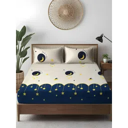 WEAVE AND DECOR White Conversational 300 TC Queen Bedsheet with 2 Pillow Covers-picture-34