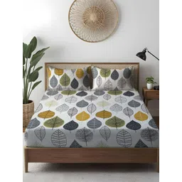 WEAVE AND DECOR White Leaf Pure Cotton 300 TC Double Queen Fitted Bedsheet Set 1.82mx1.82m-picture-28