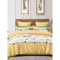 WEAVE AND DECOR Yellow & White Floral 300 TC Queen Bedsheet with 2 Pillow Covers-picture-37