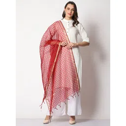WEAVERS VILLA Checked Cotton Silk Dupatta-picture-10
