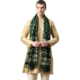 weavers villa Cotton Silk Woven Green Men Dupatta-picture-14