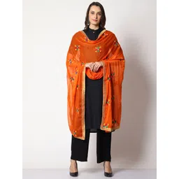 WEAVERS VILLA Floral Embroidered Dupatta With Phulkari-picture-21