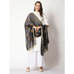 WEAVERS VILLA Floral Embroidered Dupatta With Phulkari-picture-24
