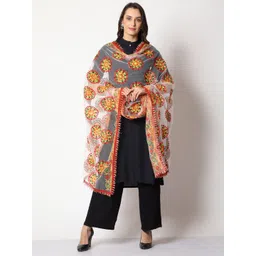 WEAVERS VILLA Floral Embroidered Dupatta with Thread Work-picture-22