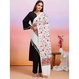 WEAVERS VILLA Floral Embroidered Shawl With Tasselled Border-picture-30