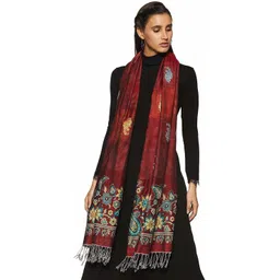 weavers villa Floral Print Cotton Viscose Blend Women Multicolor, Red Scarf, Stole, Fancy Scarf-picture-11