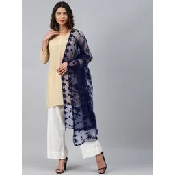 WEAVERS VILLA Navy Blue Embroidered Dupatta-picture-34