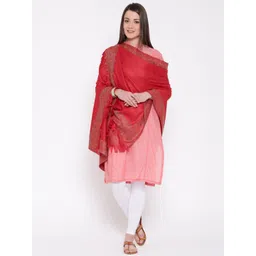 WEAVERS VILLA Red Pashmina Wool Patterned Shawl-picture-28