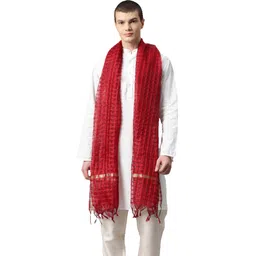 weavers villa Silk Blend Checkered Maroon Men Dupatta-picture-12