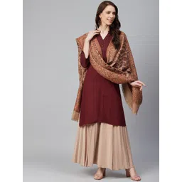 WEAVERS VILLA Women Beige & Maroon Woven Design Shawl image 1