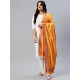 WEAVERS VILLA Women Mustard Yellow Solid Shawl-picture-38